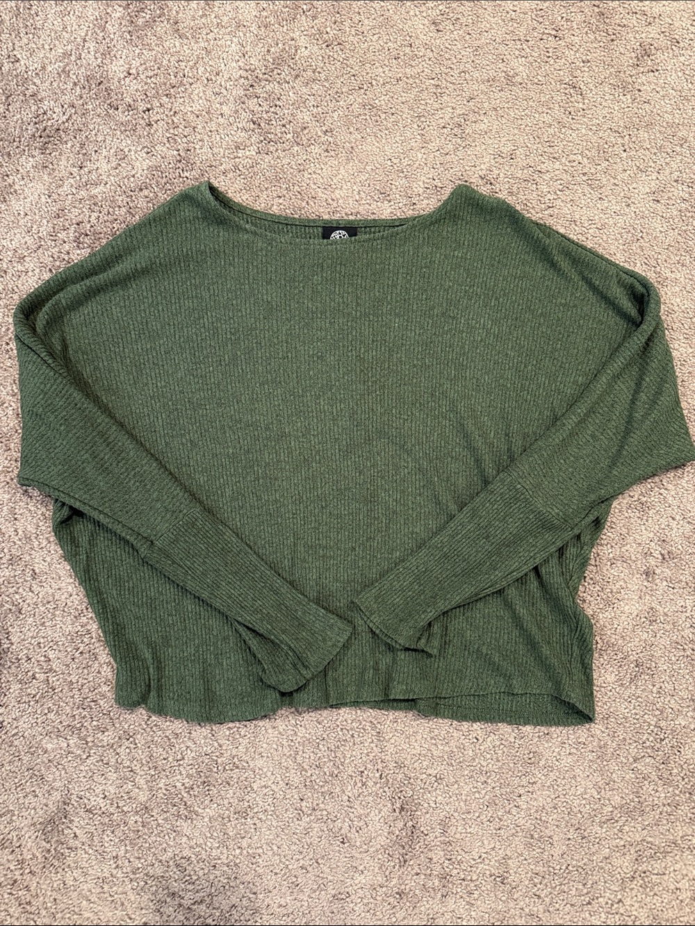 bobeau Olive Green Ribbed Scoop Neck Long Sleeve Dolman Top